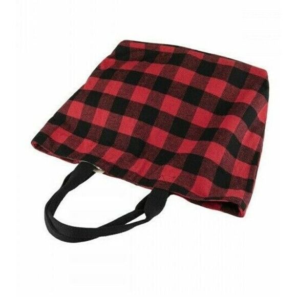 Jumbo Sz Tote Over Night Bag Black & Red Buffalo Plaid Jumbo Furry Country - Picture 2 of 7